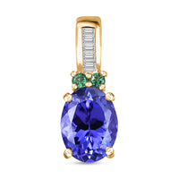 Luxoro 14K Yellow Gold AAA Tanzanite, AAAA Boyaca Colombian Emerald and G-H I2 Diamond Pendant without Chain 1.50 ctw