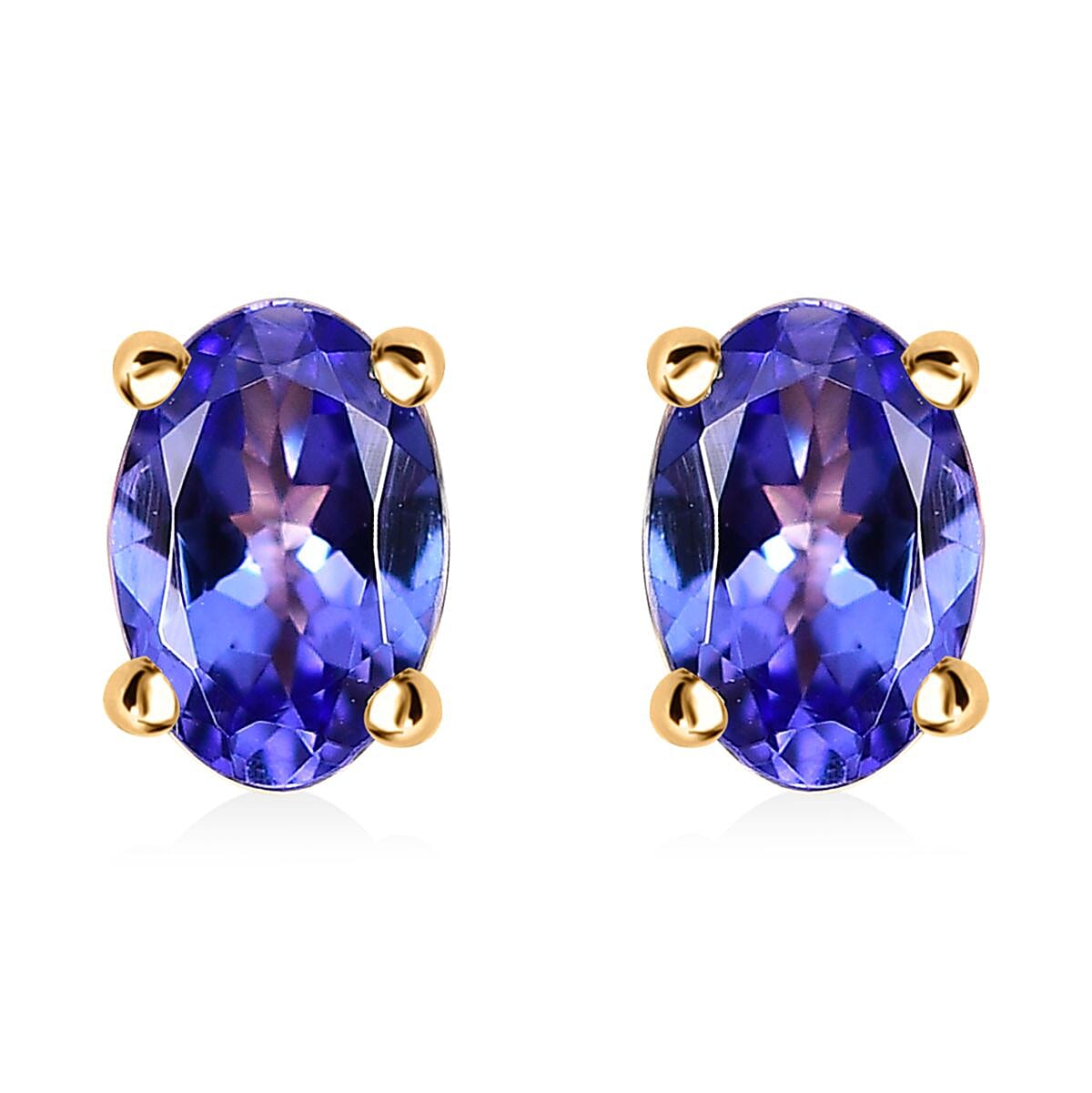 Luxoro 10K Yellow Gold Premium Tanzanite Stud Earrings 1.15 ctw