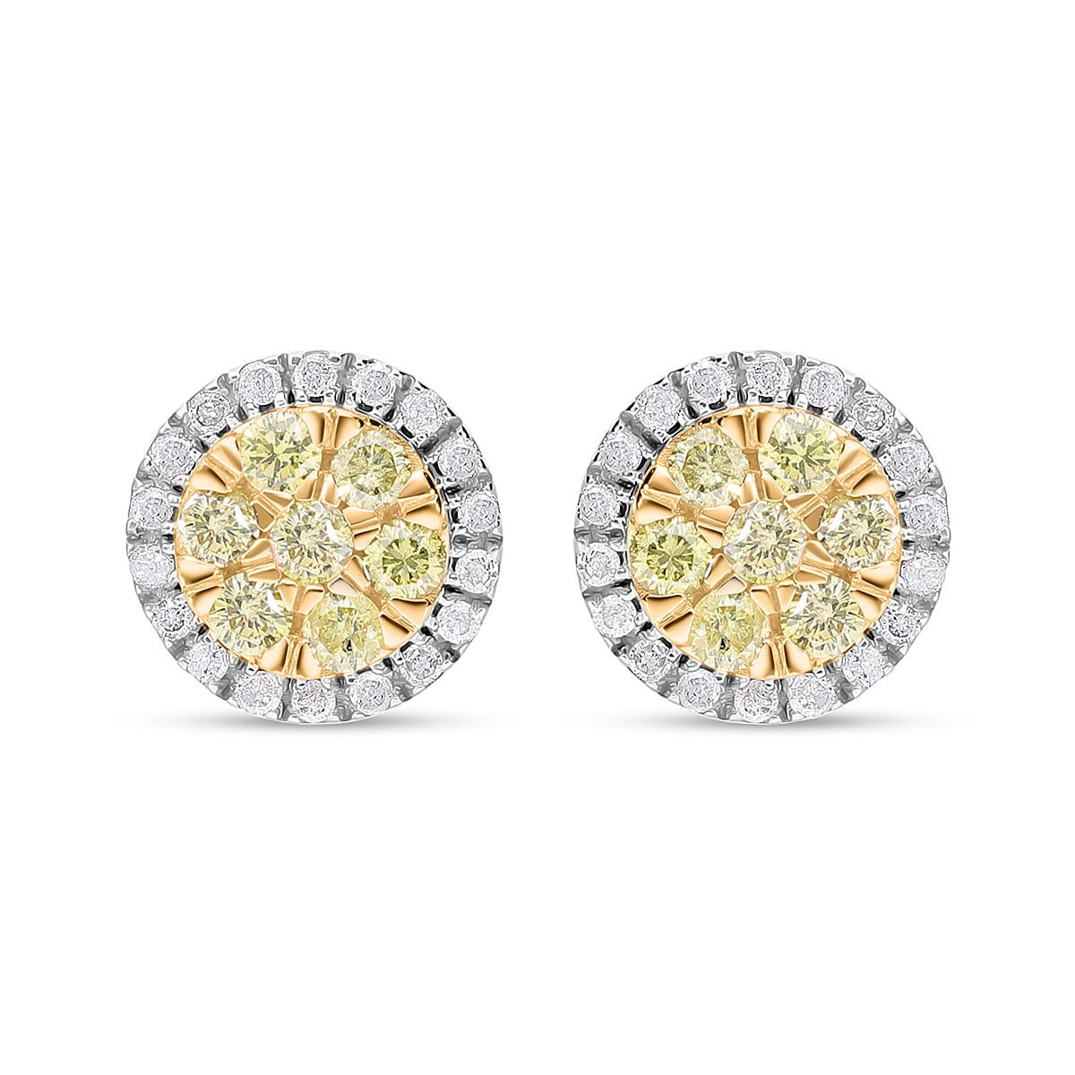 Luxoro 10K Yellow Gold Natural Yellow and White Diamond I2-I3 Stud Earrings 0.50 ctw