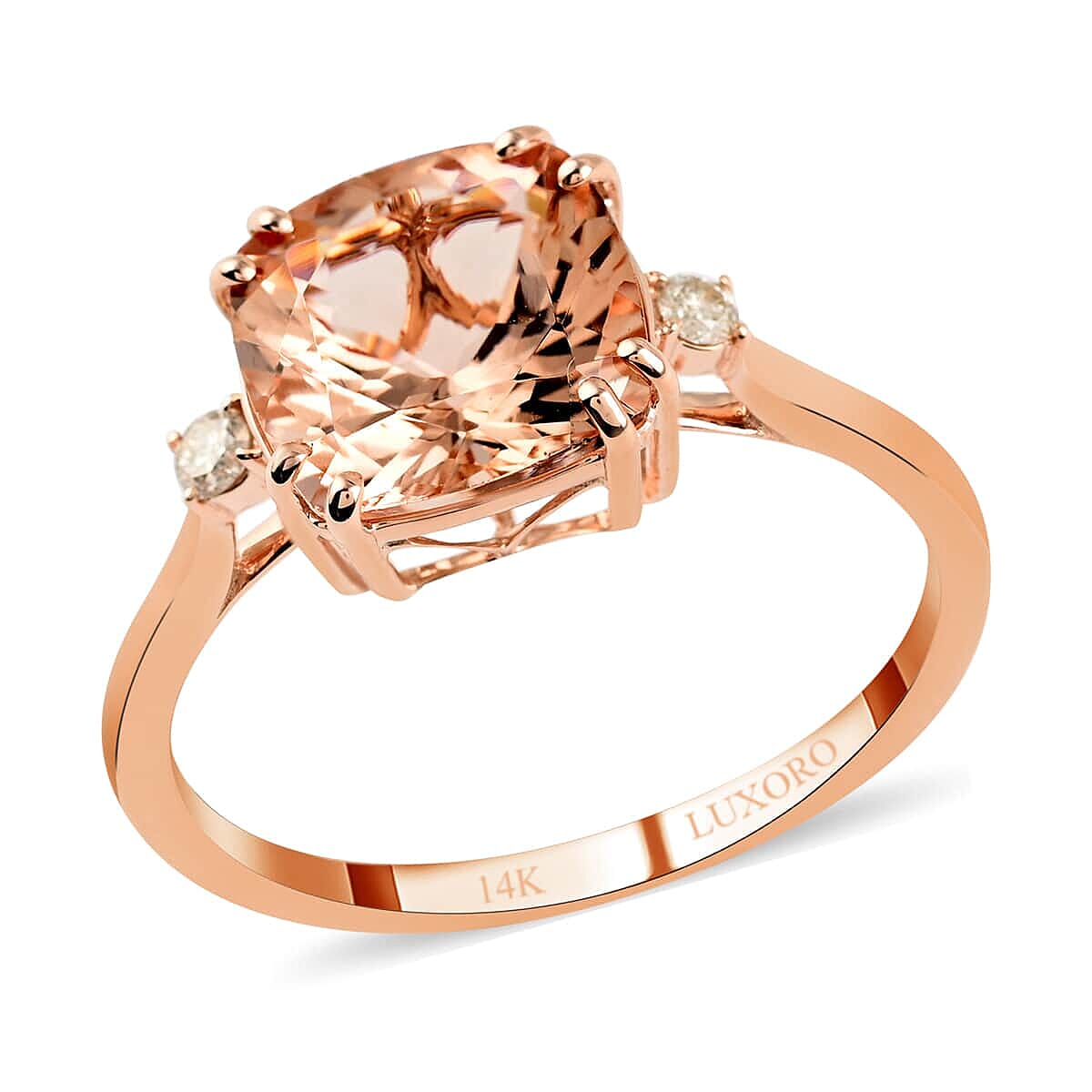 Certified & Appraised LUXORO 14K Rose Gold AAA Marropino Morganite and G-H I1 Diamond Ring (Size 10.0) 2.80 Grams 4.00 ctw