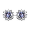 Tanzanite and White Zircon Sunburst Stud Earrings in Rhodium Over Sterling Silver 1.00 ctw - Sticky add to cart bar