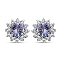 Tanzanite and White Zircon Sunburst Stud Earrings in Rhodium Over Sterling Silver 1.00 ctw