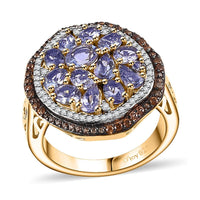 Tanzanite, Brown and White Zircon Ring in 18K Vermeil YG Over Sterling Silver (Size 10.0) 3.20 ctw