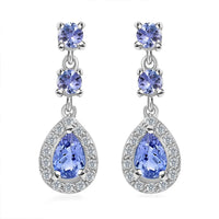 Tanzanite and White Zircon Drop Earrings in Rhodium Over Sterling Silver 1.50 ctw