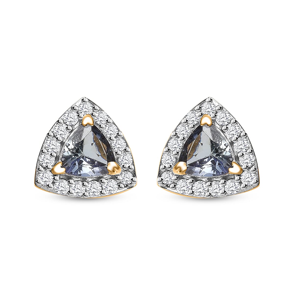 Green Tanzanite, White Zircon Earrings in 18K Vermeil YG Over Sterling Silver 1.50 ctw