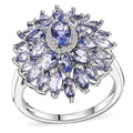 Tanzanite, White Zircon Floral Ring in Rhodium Over Sterling Silver (Size 10.0) 4.35 ctw - Sticky add to cart bar