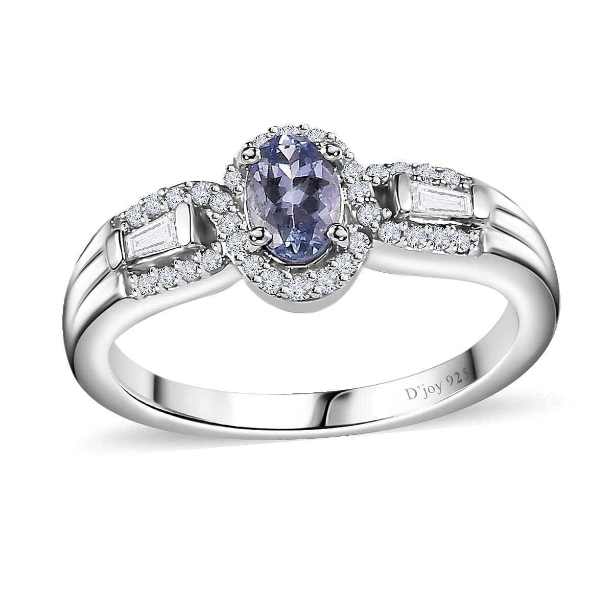 Peacock Tanzanite, White Zircon Ring in Rhodium Over Sterling Silver (Size 10.0) 0.90 ctw