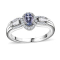 Peacock Tanzanite, White Zircon Ring in Rhodium Over Sterling Silver (Size 10.0) 0.90 ctw - Sticky add to cart bar