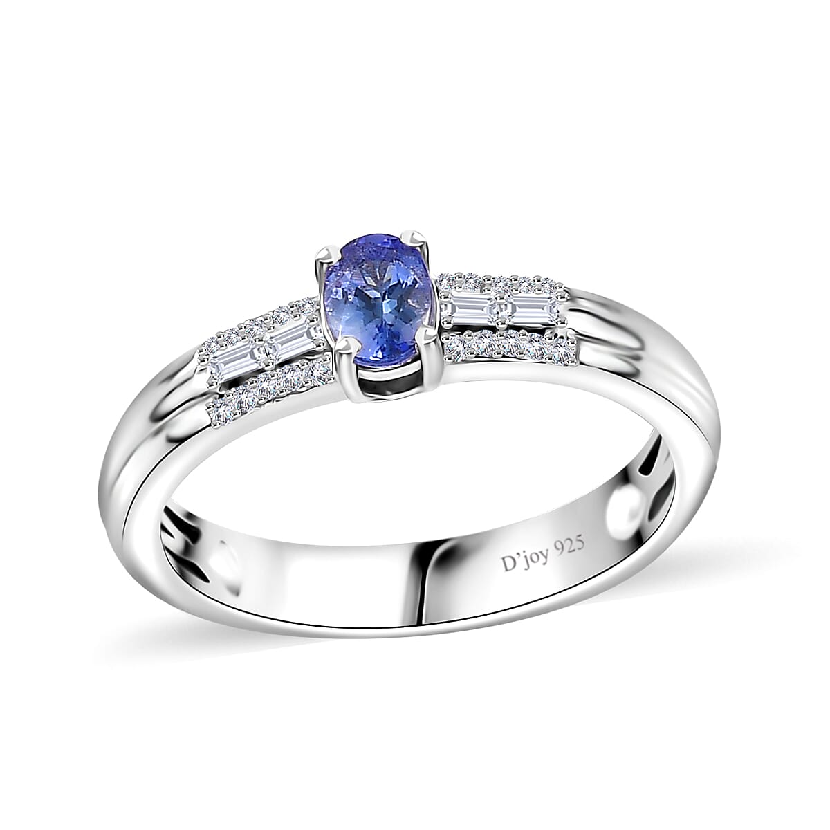 Peacock Tanzanite, White Zircon Ring in Rhodium Over Sterling Silver (Size 8.0) 0.60 ctw