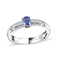 Peacock Tanzanite, White Zircon Ring in Rhodium Over Sterling Silver (Size 8.0) 0.60 ctw - Sticky add to cart bar