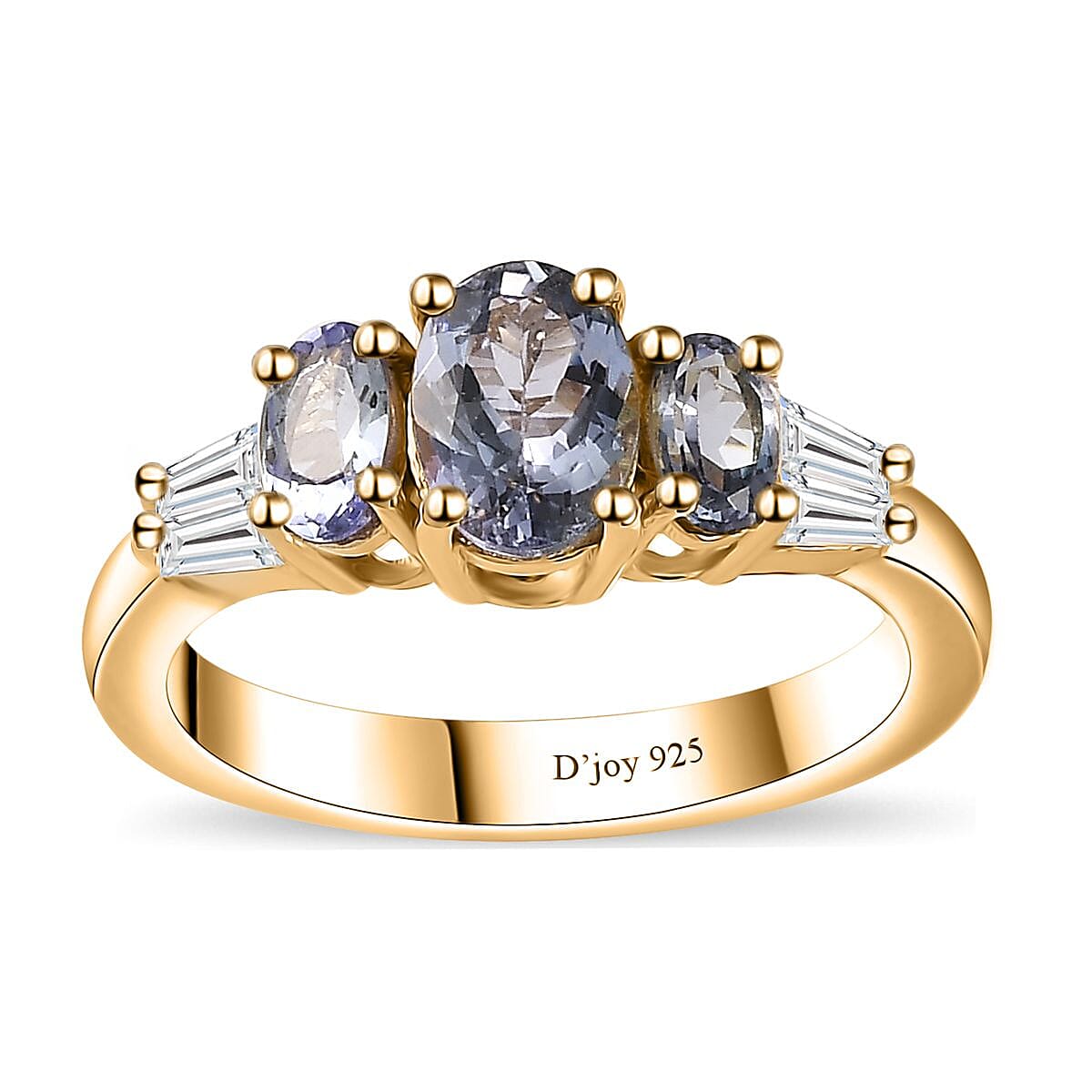 Peacock Tanzanite, White Zircon Ring in 18K Vermeil YG Over Sterling Silver (Size 10.0) 1.65 ctw