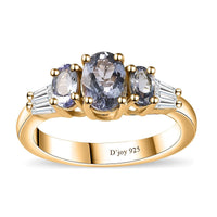 Peacock Tanzanite, White Zircon Ring in 18K Vermeil YG Over Sterling Silver (Size 10.0) 1.65 ctw