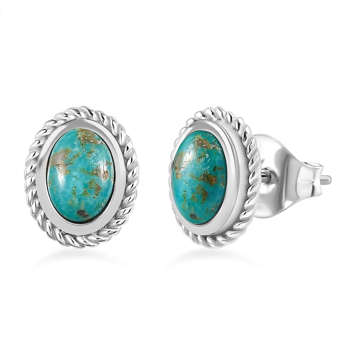 Artisan Crafted Sierra Nevada Turquoise 1.65 ctw Earrings in Rhodium Over Sterling Silver
