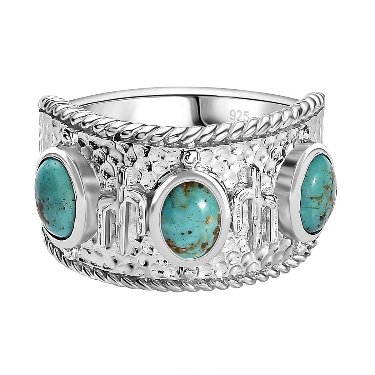 Sierra Nevada Turquoise Solitaire Ring in Rhodium Over Sterling Silver (Size 18) 2.50 ctw