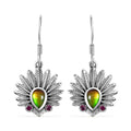 Artisan Crafted Canadian Ammolite and Orissa Rhodolite Garnet Native American Head Earrings in Black Oxidized Sterling Silver 0.25 ctw - Sticky add to cart bar