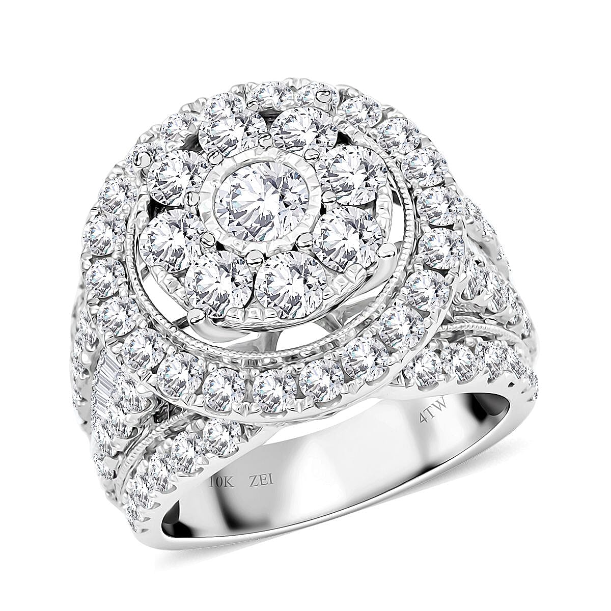 Rosy Blue Closeout 10K White Gold Diamond (G, I1-I2) Ring 9.60 Grams 4.00 ctw