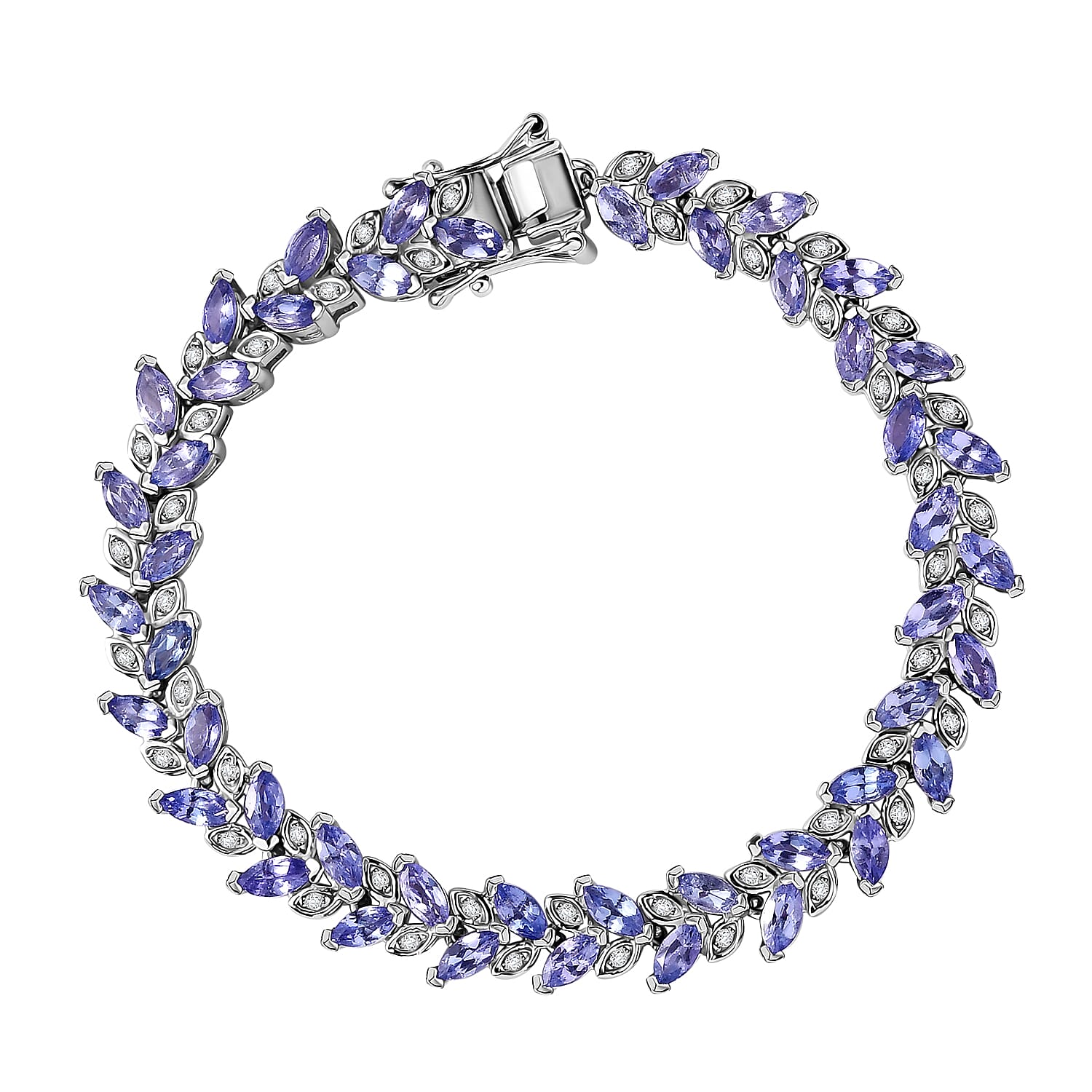 Tanzanite and White Zircon Bracelet in Platinum Over Sterling Silver (8.00 In) 7.60 ctw