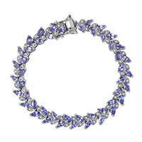 Tanzanite and White Zircon Bracelet in Platinum Over Sterling Silver (8.00 In) 7.60 ctw