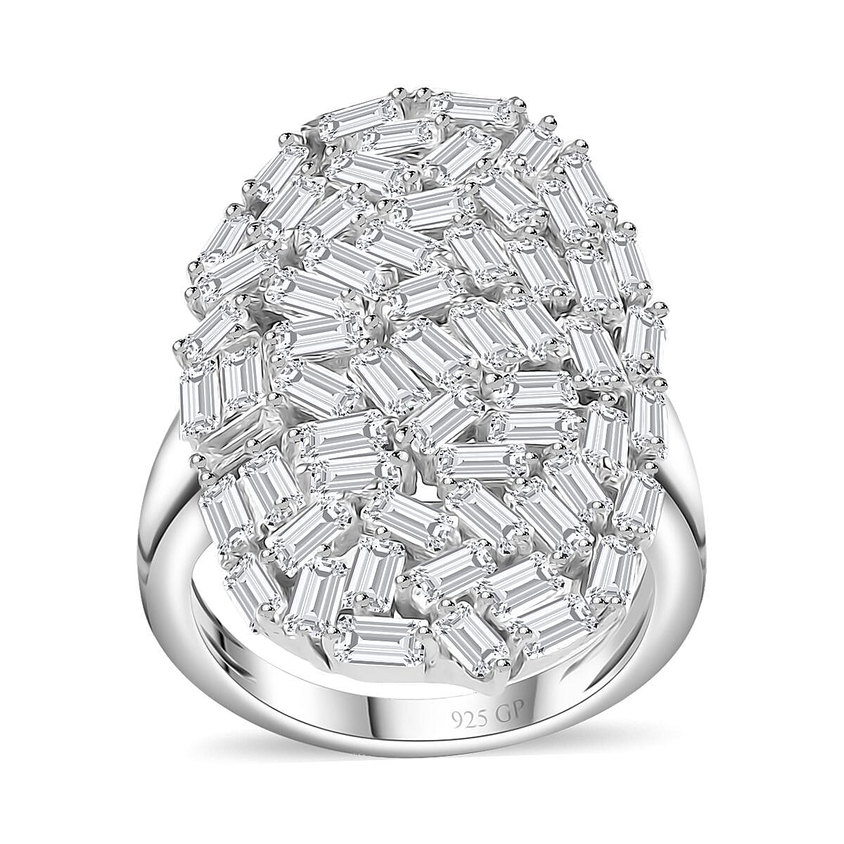 GP White Zircon Ring in Rhodium Over Sterling Silver (Size 10.0) 5.00 ctw