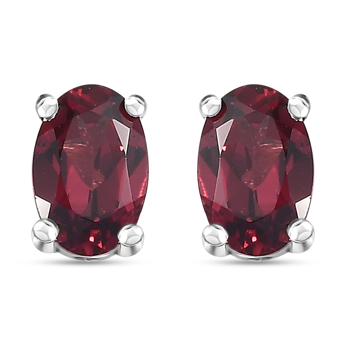 Tanzanian Wine Garnet Solitaire Stud Earrings in Rhodium Over Sterling Silver 1.00 ctw