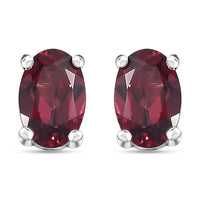 Tanzanian Wine Garnet Solitaire Stud Earrings in Rhodium Over Sterling Silver 1.00 ctw