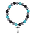 Terahertz, Amazonite and Shungite Beaded Stretch Bracelet with Cross Charm in Stainless Steel 137.00 ctw - Sticky add to cart bar