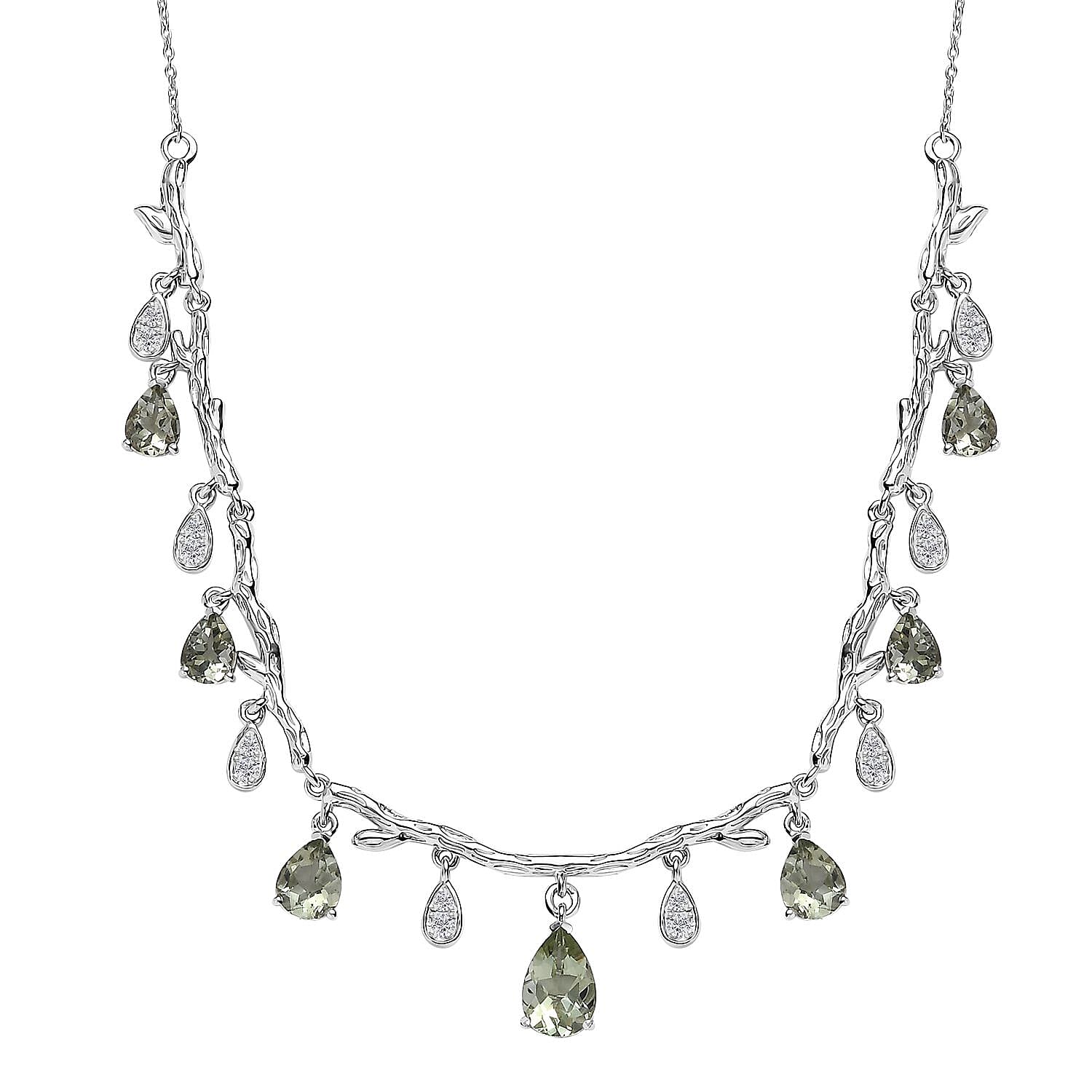GP Italian Garden Collection Premium Montezuma Prasiolite and White Zircon Necklace 18-20 Inches in Rhodium Over Sterling Silver 11.30 ctw