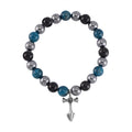 Terahertz, Blue Apatite and Shungite Beaded Stretch Bracelet with Cross Charm in Stainless Steel 137.00 ctw - Sticky add to cart bar