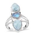 Artisan Crafted Premium Larimar, Rainbow Moonstone Ring in Sterling Silver (Size 10.0) 6.10 ctw - Sticky add to cart bar