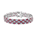 Premium Tanzanian Wine Garnet and Rainbow Moonstone 3 Row Bracelet in Rhodium Over Sterling Silver (6.50 In) 22.90 ctw - Sticky add to cart bar