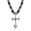 Terahertz, Blue Apatite and Shungite Beaded Necklace (24 Inches) in Sterling Silver with Stainless Steel Cross Charm 375.00 ctw - Sticky add to cart bar