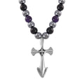 Terahertz, Amethyst and Shungite Beaded Necklace (24 Inches) with in Sterling Silver with Stainless Steel Cross Charm 375.00 ctw - Sticky add to cart bar