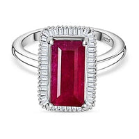 African Ruby and White Diamond 4.83 ctw Ring in Rhodium Over Sterling Silver (Size 10)