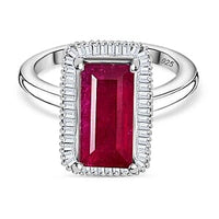 African Ruby and White Diamond 4.83 ctw Ring in Rhodium Over Sterling Silver (Size 11.5)