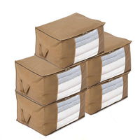 Set of 5 Beige Non Woven Fabric Storage Bag with Clear Window (23.6"x16.9"x 13.7")