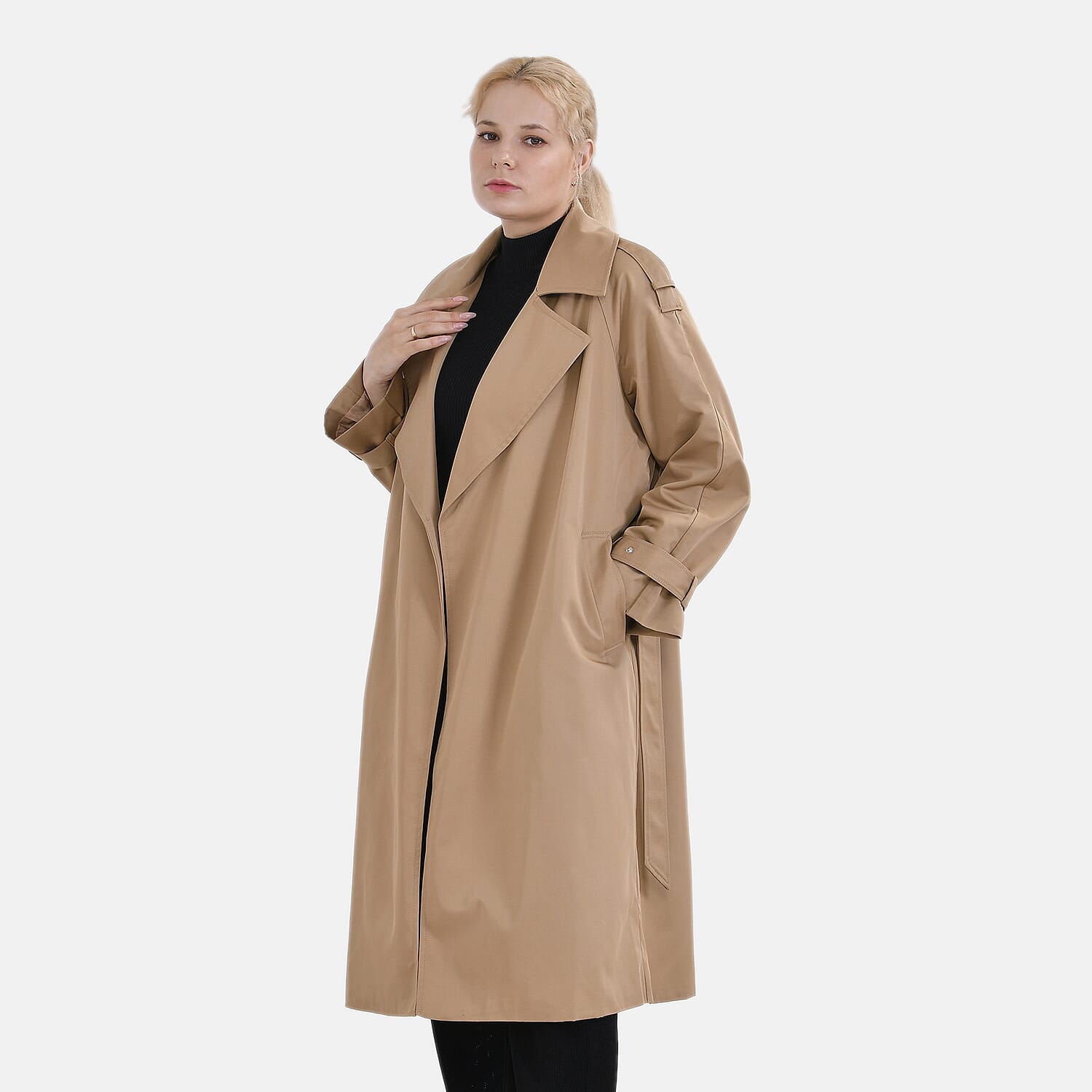 Cafe Color 70% Polyester & 30% Cotton Plain Trench Coat -S