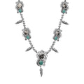 Artisan Crafted Sierra Nevada Turquoise and White Buffalo Feather Necklace 18-20 Inches in Black Oxidized Sterling Silver 25.50 ctw - Sticky add to cart bar