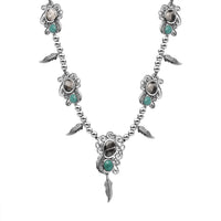 Artisan Crafted Sierra Nevada Turquoise and White Buffalo Feather Necklace 18-20 Inches in Black Oxidized Sterling Silver 25.50 ctw