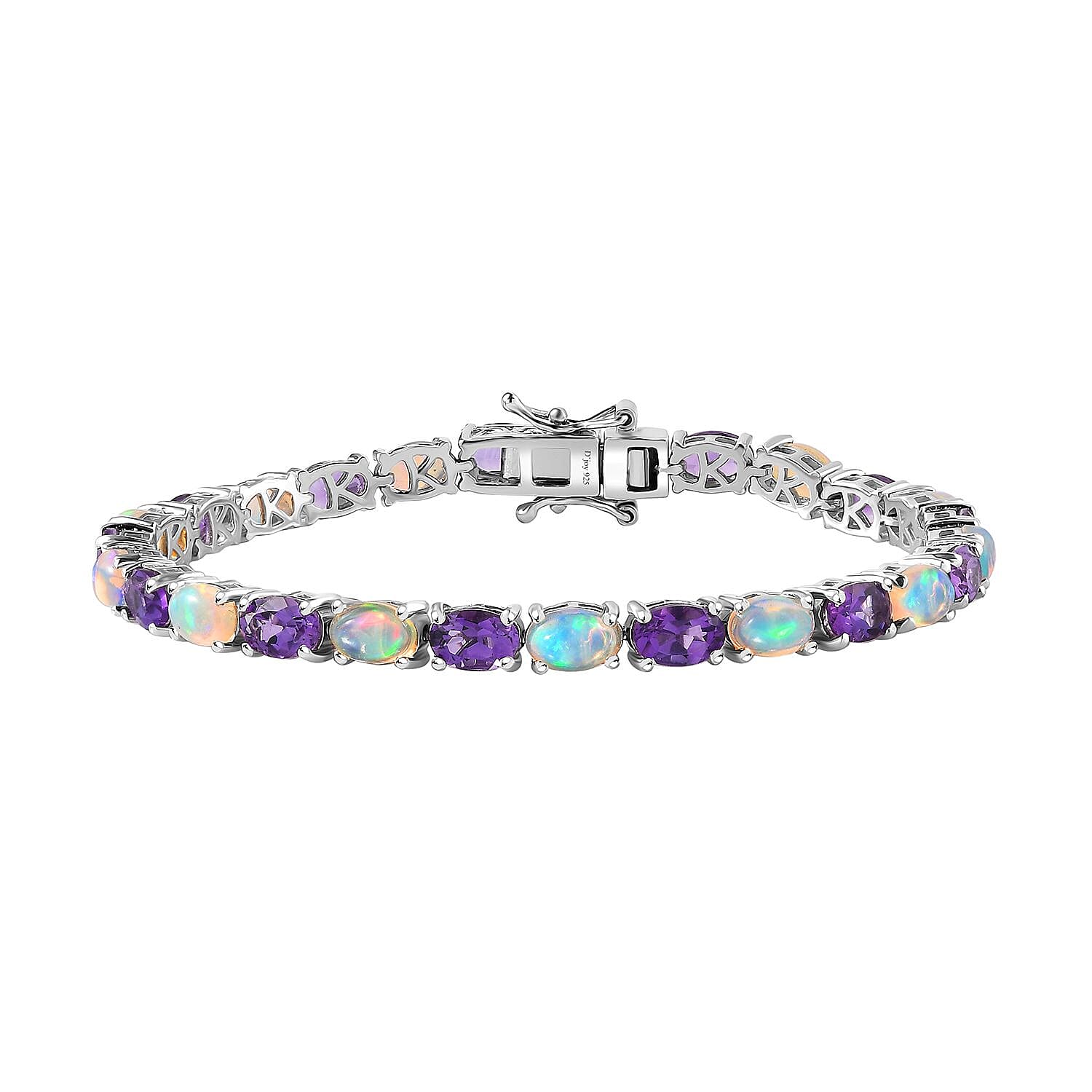 Premium Uruguayan Amethyst, Ethiopian Welo Opal Tennis Bracelet in Platinum Over Sterling Silver (6.50 In) 9.00 ctw