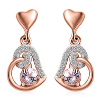Narsipatnam Pink Spinel and White Zircon Heart Earrings in 18K Vermeil Rose Gold Over Sterling Silver 0.75 ctw