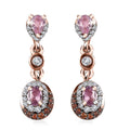 Premium Narsipatnam Pink Spinel, Brown and White Zircon Earrings in 18K Vermeil Rose Gold Over Sterling Silver 1.30 ctw - Sticky add to cart bar