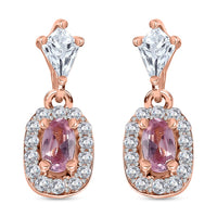 Narsipatnam Pink Spinel and White Zircon Dangling Earrings in 18K Vermeil Rose Gold Over Sterling Silver 1.15 ctw