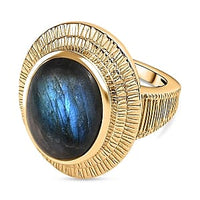 AAA Labradorite 11.00 ctw Solitaire Ring in 18K Vermeil Yellow Gold Over Sterling Silver (Size 6.5) (6 g)