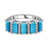Sleeping Beauty Turquoise and White Zircon 2.31 ctw Band Ring in Rhodium Over Sterling Silver (Size 5.5)