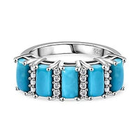 Sleeping Beauty Turquoise and White Zircon 2.32 ctw Band Ring in Rhodium Over Sterling Silver (Size 6.5)