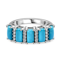 Sleeping Beauty Turquoise and White Zircon 2.31 ctw Band Ring in Rhodium Over Sterling Silver (Size 10)