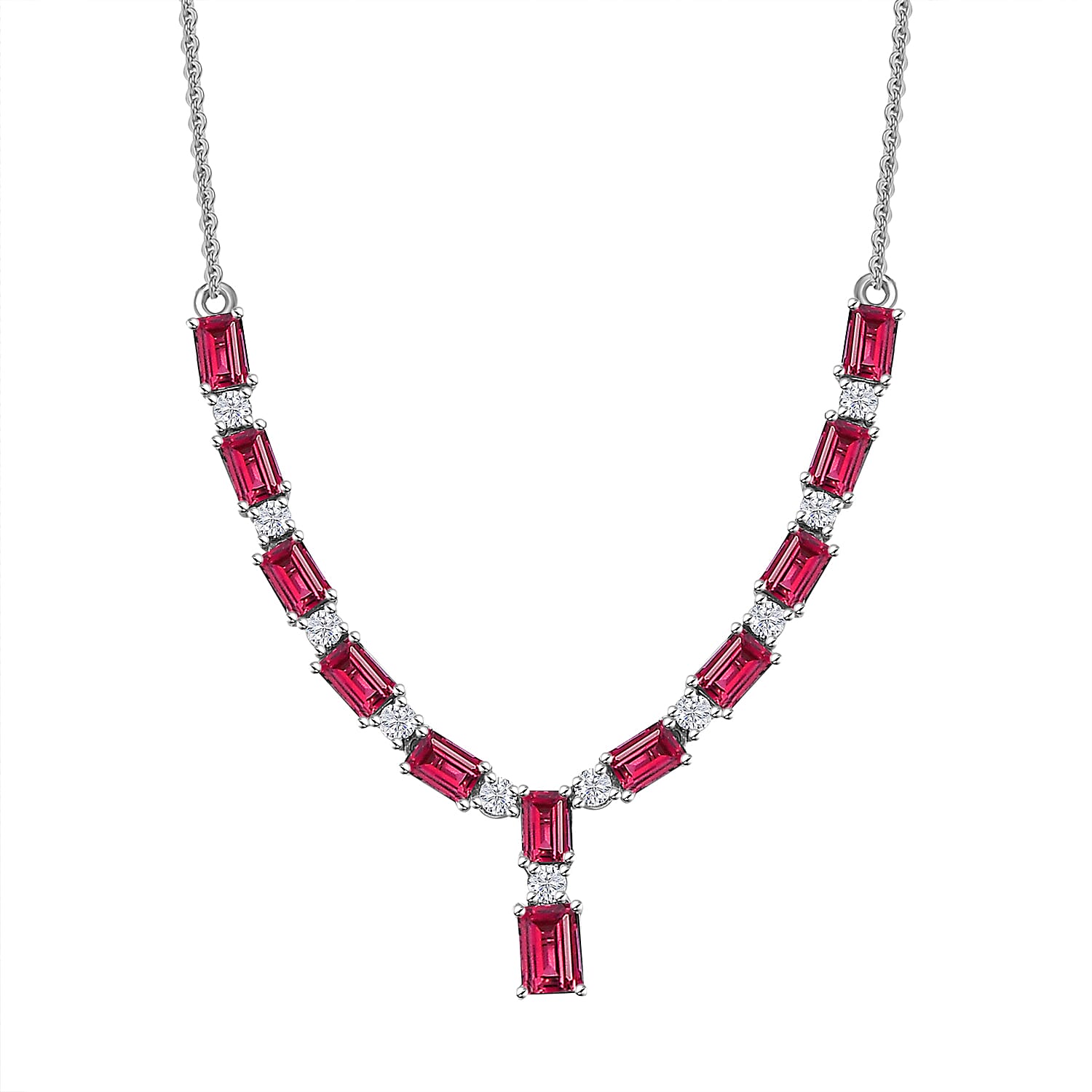 D'Joy Tanzanian Wine Garnet and Moissanite Necklace 18-20 Inches in Platinum Over Sterling Silver 10.80 ctw