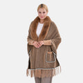 Khaki Faux Fur Cape with Tassel - One Size Fits Most - Sticky add to cart bar