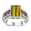 Canadian Ammolite (Rect 10x8mm), Multi Gemstone Ring in Platinum Over Sterling Silver (Size 6.0) 1.20 ctw - Sticky add to cart bar