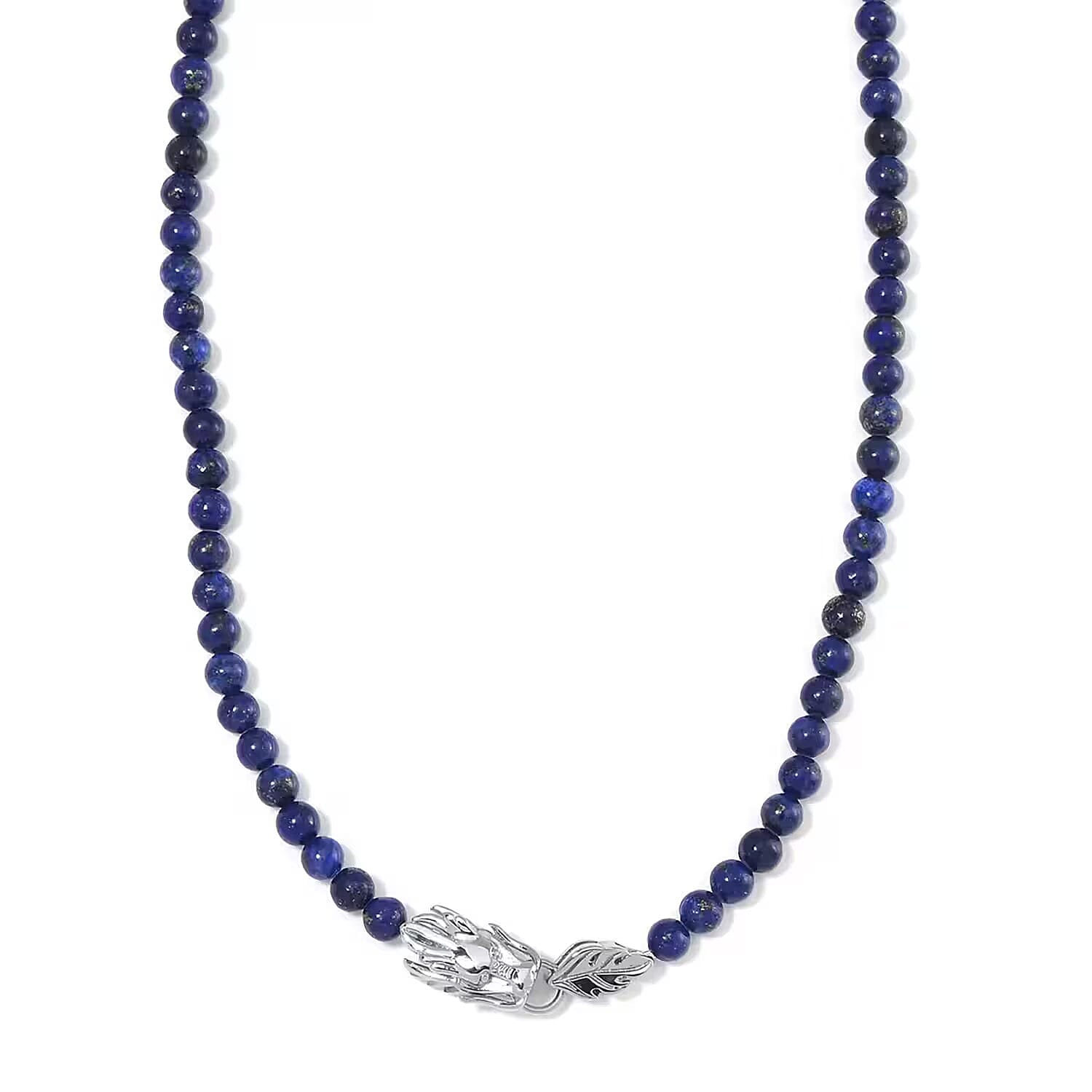 Lapis Lazuli 8mm Beaded Dragon Necklace (20-22 Inches) in Stainless Steel